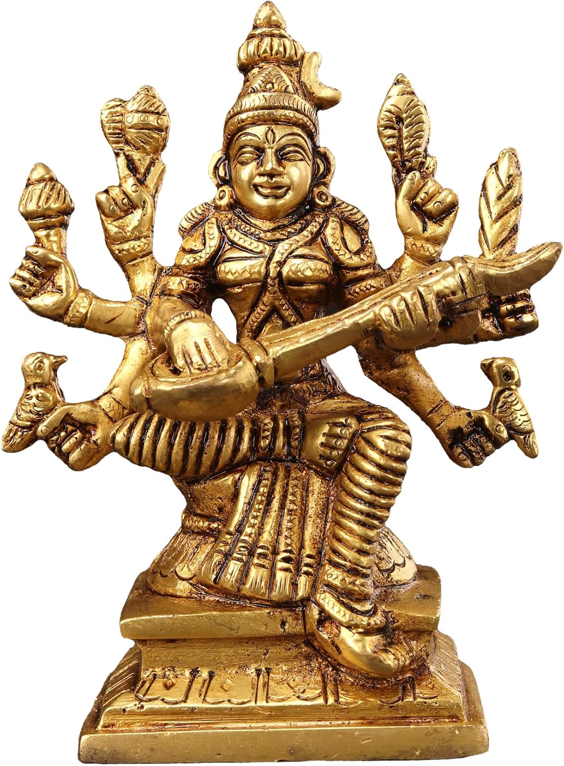 Exotic India 5" Brass Matangi Devi Murti Tenth Mahavidya Goddess Sculpture Symbol of Divine Wisdom and Speech for Home Temple