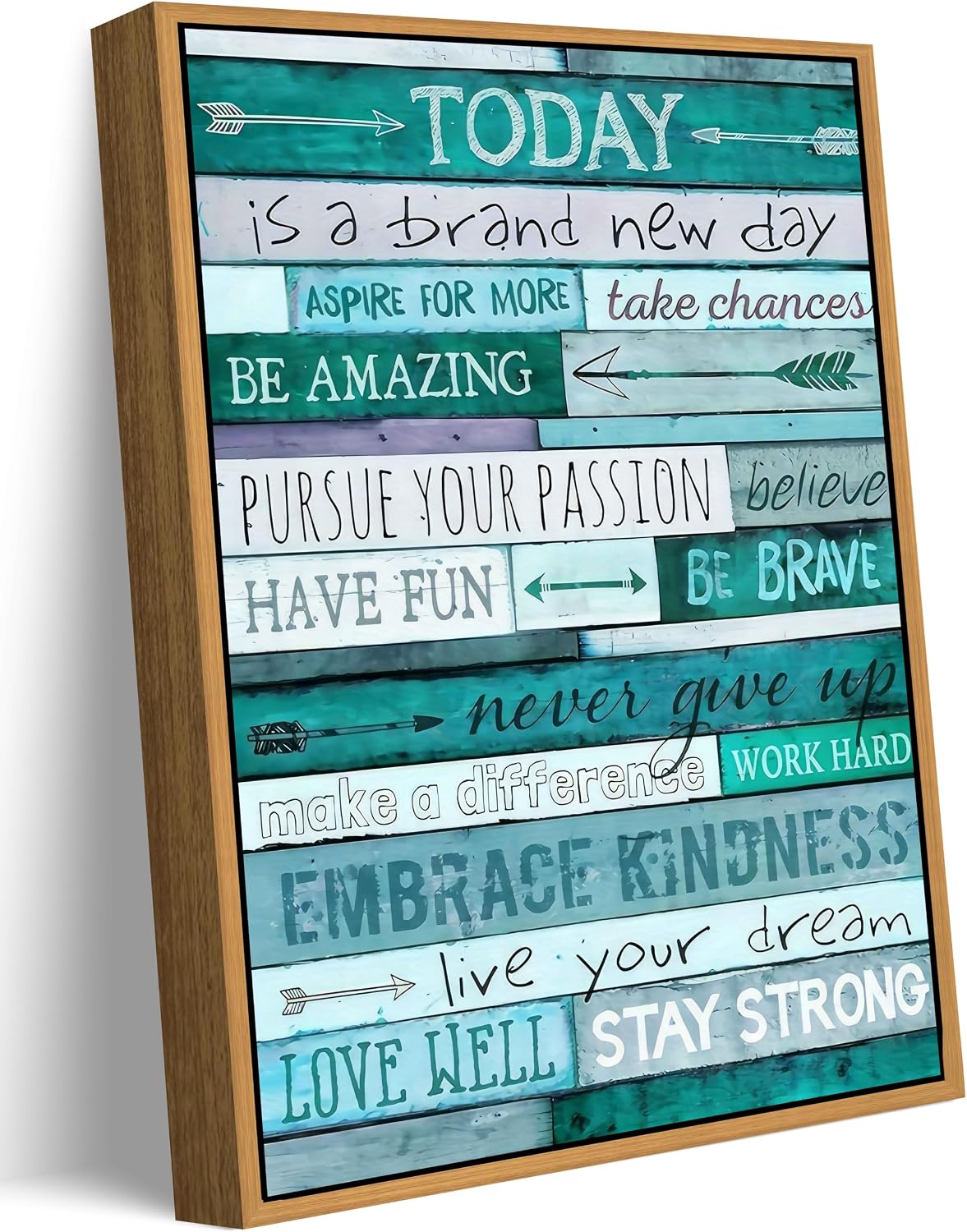 Floating Framed Motivational Canvas Wall Art, This Is a New Day Inspirational Painting Picture Wall Decor, Rustic Blue Positive Quotes Poster Print Artwork for Office Home Decoration 12x16in