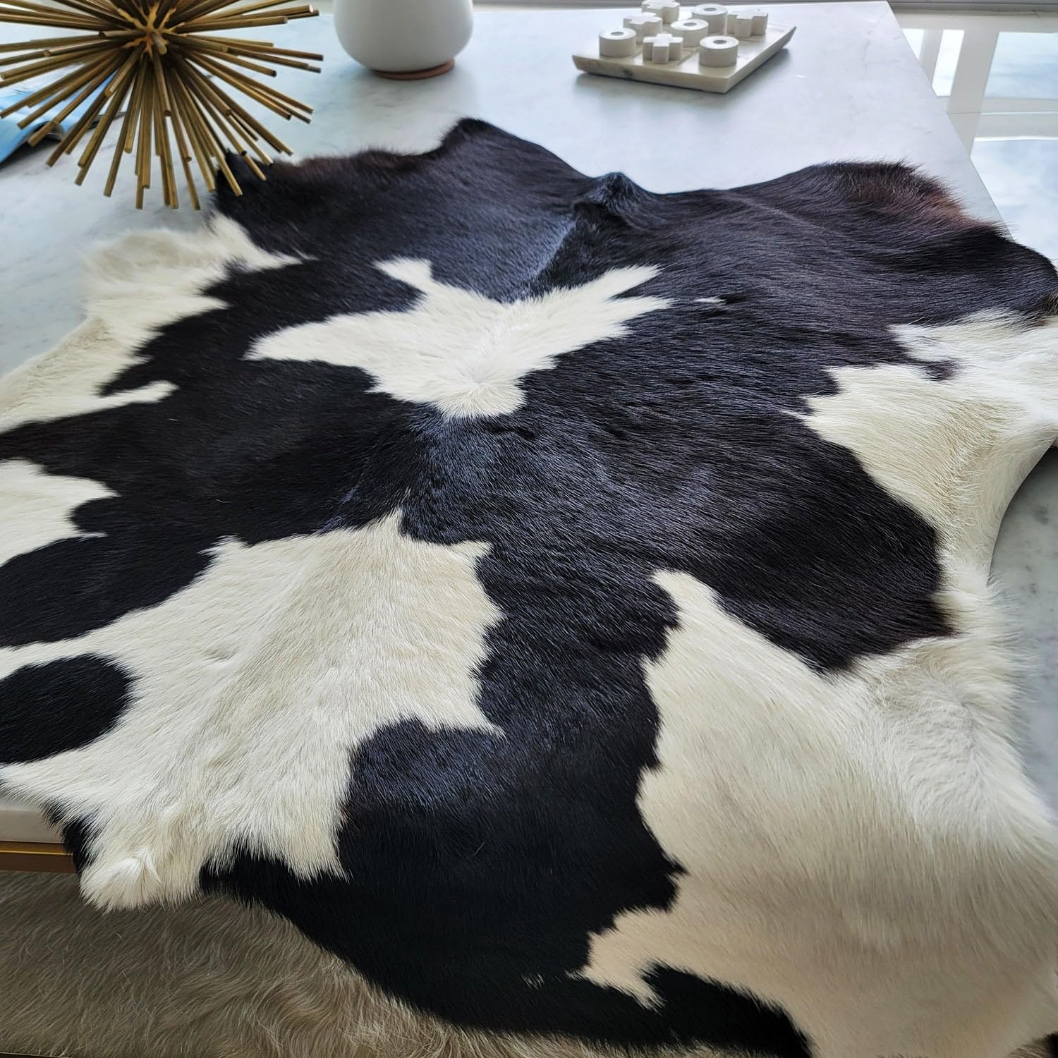 Black and White Calf Hide Cowhide Rug Cow Hide Skin Leather Area Rug