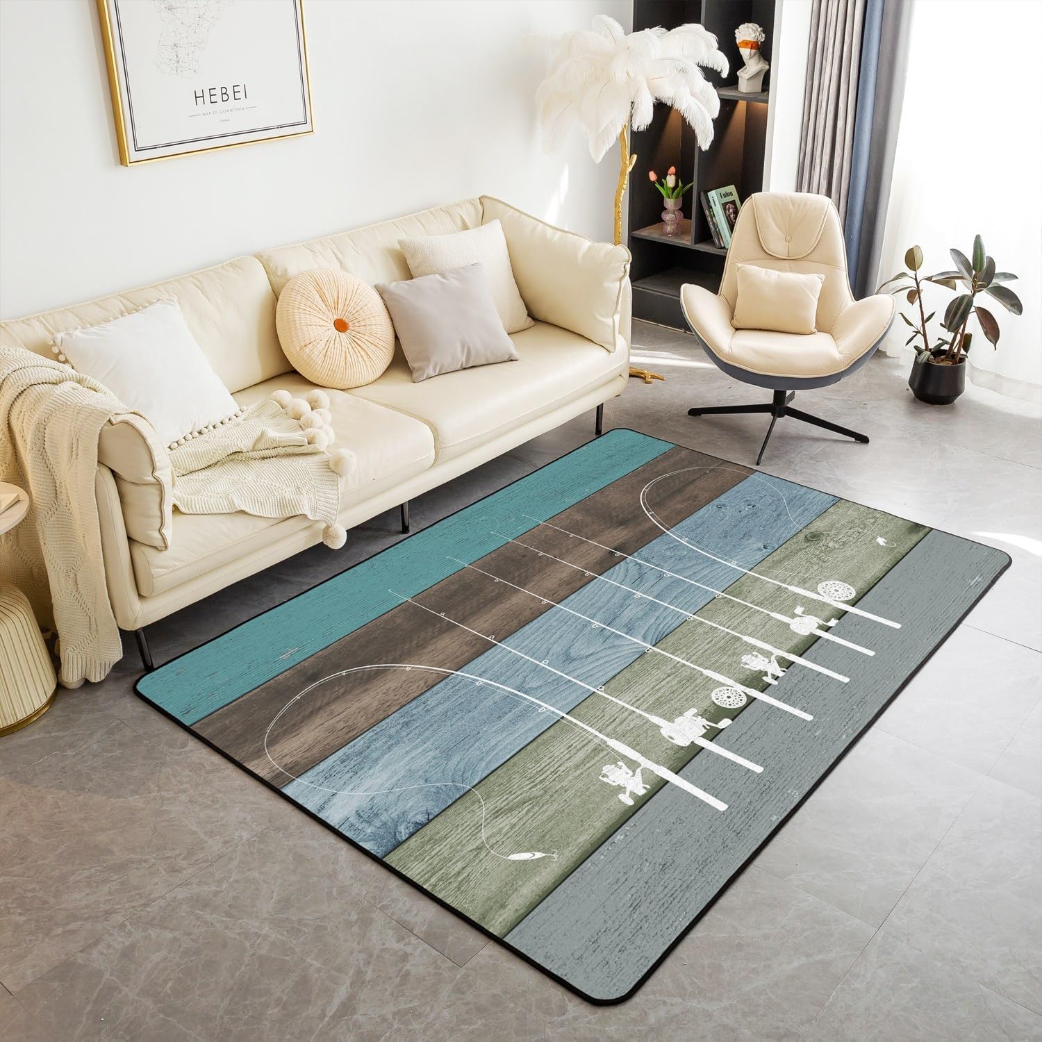 Tapis pêche 3D antidérapant et grand tapis de sol salon facile à nettoyer