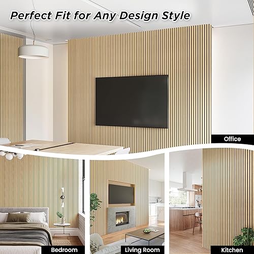 Miniatura 2 de Smartstandard Paquete de 2 paneles de pared de listones de madera de 105.9 x 20.5 pulgadas, paneles de pared de madera insonorizados, paneles de