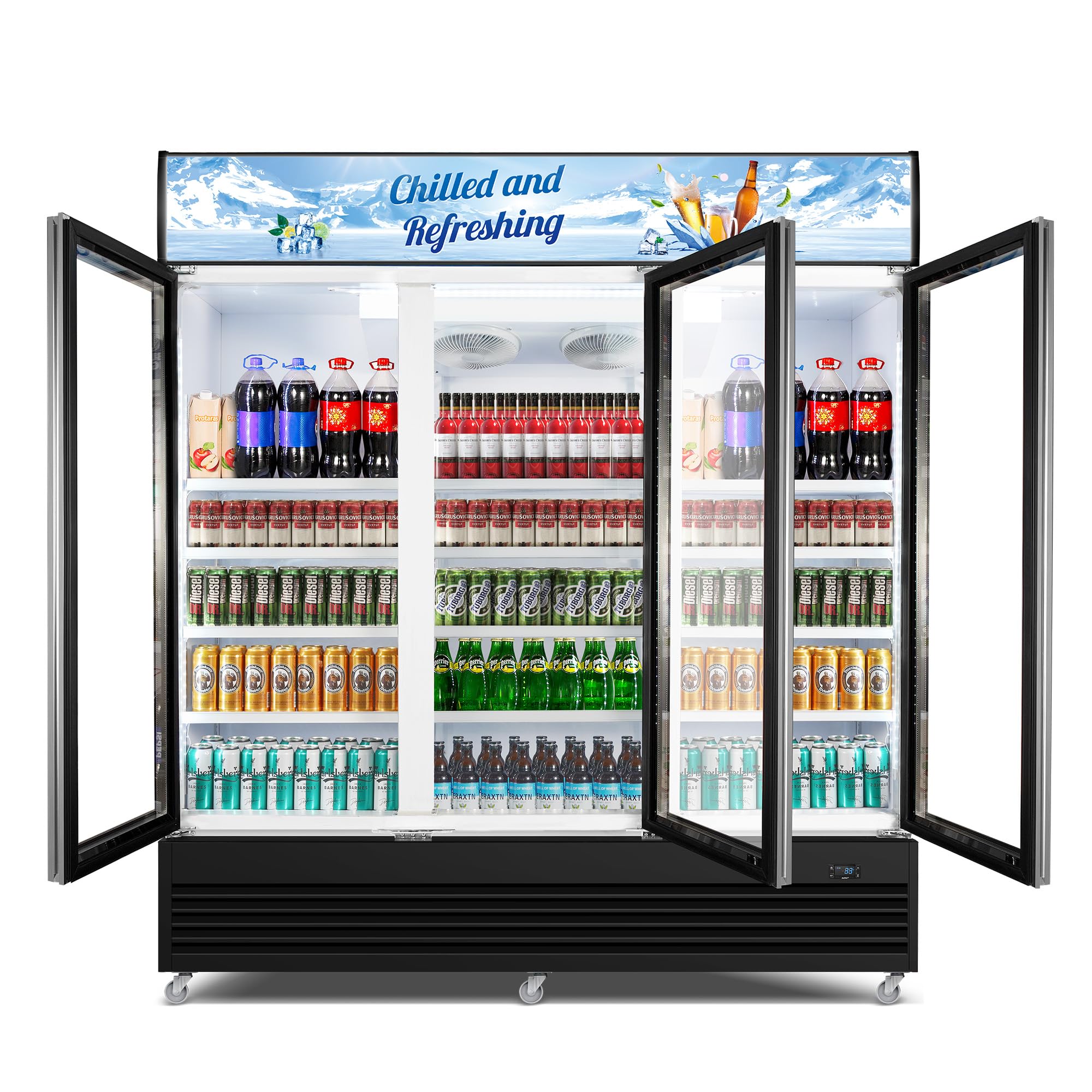 Velieta Commercial Beverage Refrigerator with dimensions labeled