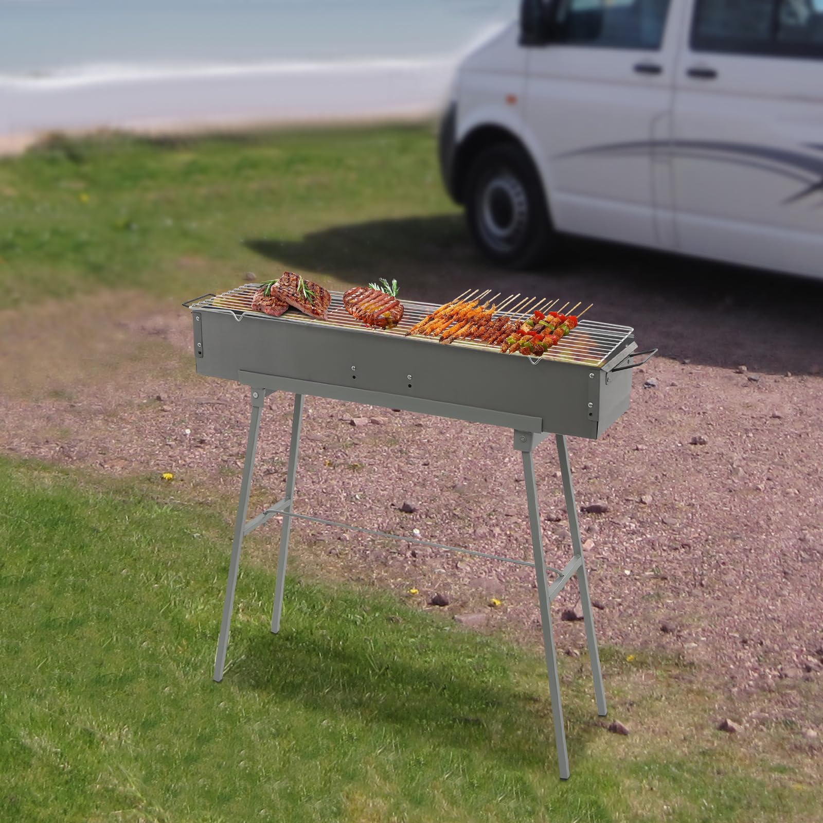 Barbecue a carbonella, portatile, pieghevole, per cucina, campeggio, picnic, 80 x 18 x 80 cm