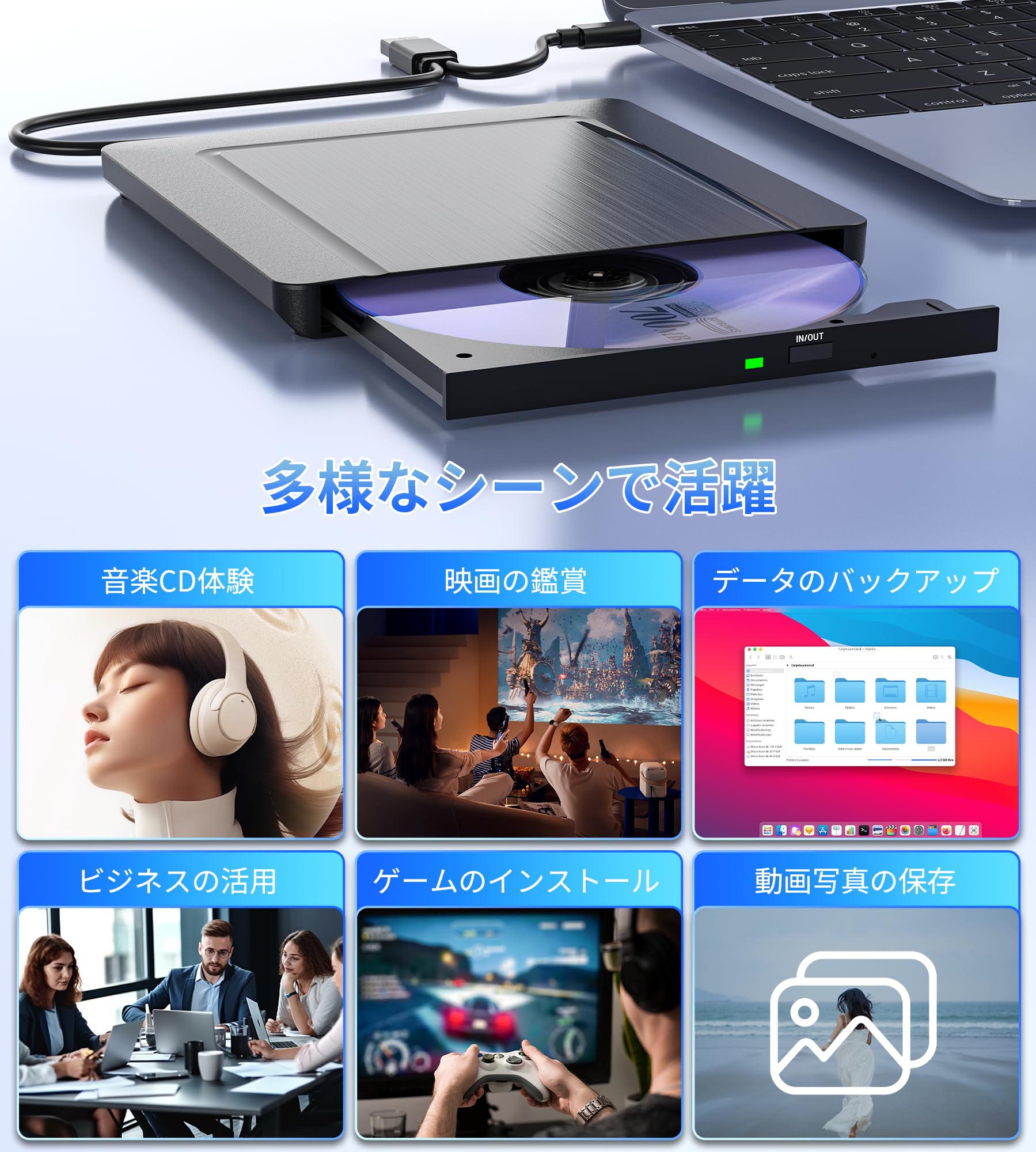 Amazon.co.jp: CD DVDドライブ 外付け 【1.3cm超薄、USB3.0＆Type-C両