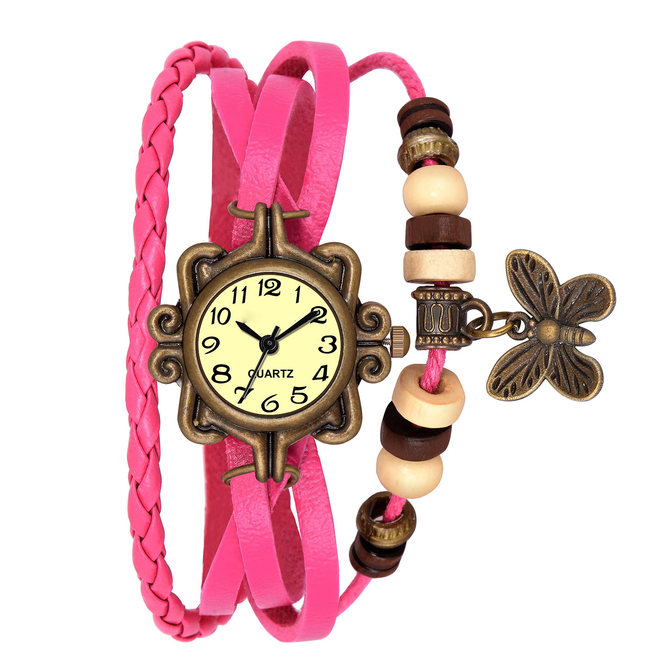 FRAVY Pink Vintage Look Wrist Watch for Womens Girls- GF083 (B0BC1XQFMT) Amazon Price History, Amazon Price Tracker