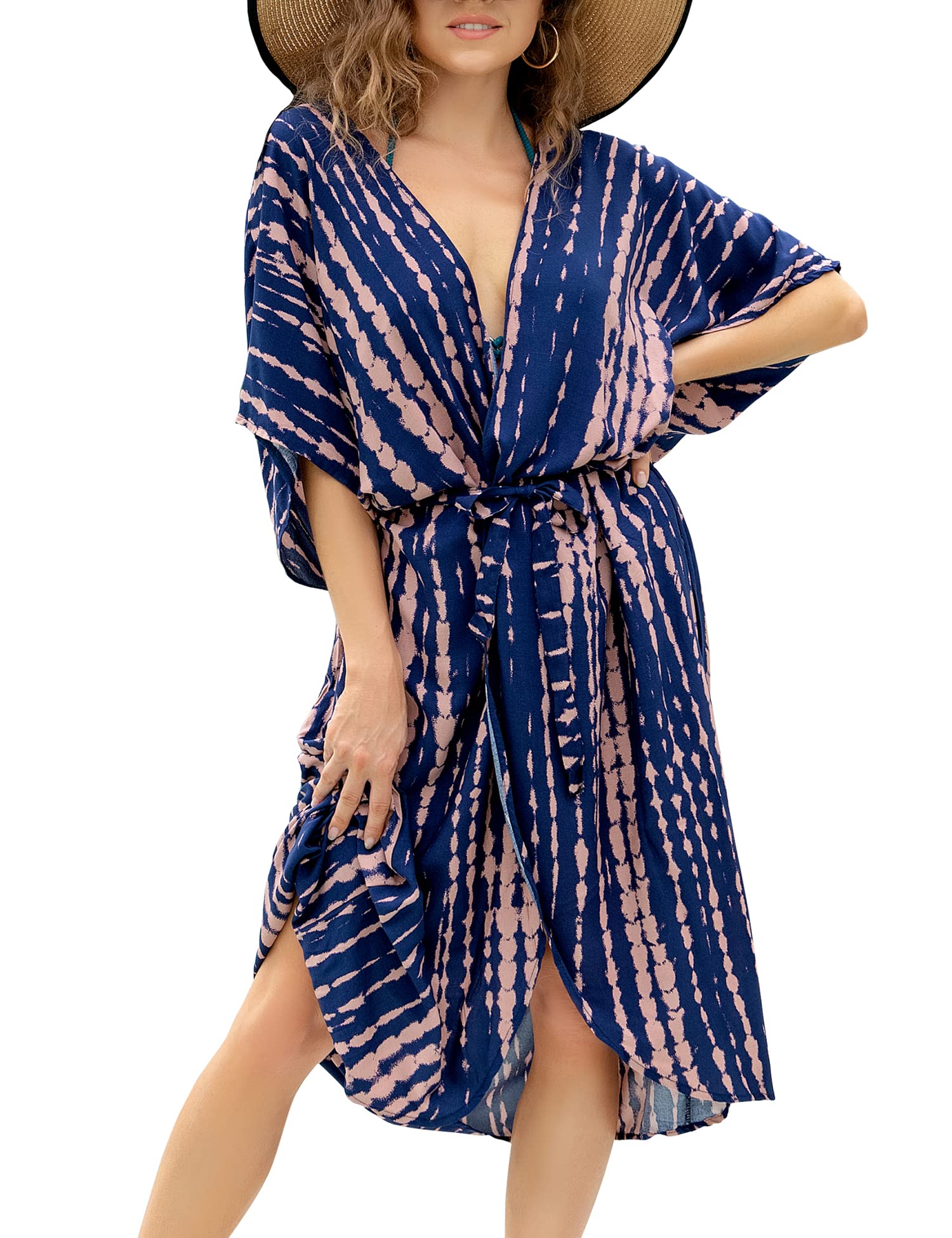 Bibowa Swimsuit Coverup for Women Tie Dye Open Front Long Kimono Cardigan Beach Cover Ups