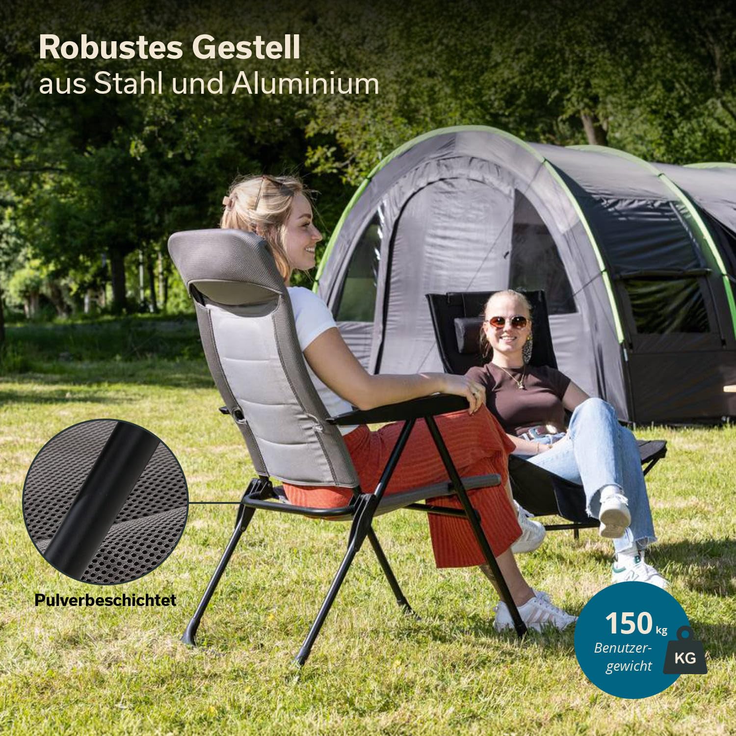 skandika Silla con Respaldo Alto Kvist | Silla de Camping Plegable, Individual/Juego de 2, Silla de Aluminio y Acero, Respaldo Ajustable en 4 Posiciones, Capacidad de Carga de 150 kg (Individual)