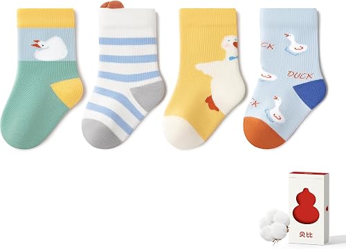 Beibi 4 PCS Newborn Baby Crew Socks, Preemie Toddler Essentials, Unisex Baby Cot