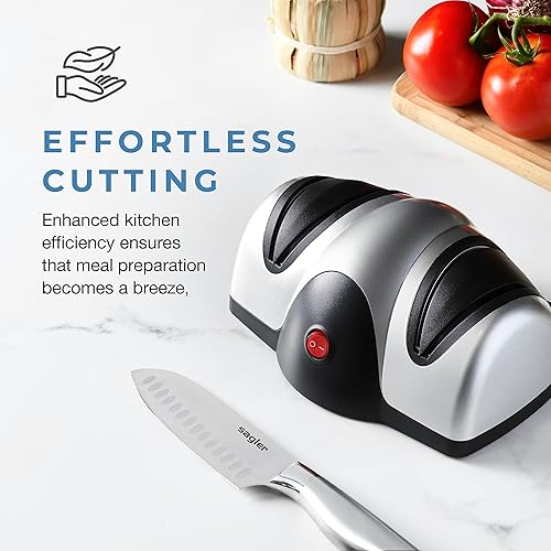 Miniatura 7 de Sagler Afilador eléctrico de cuchillos de cocina – Afilador de cuchillos de 2 etapas con ruedas de zafiirita – Reparación, restauración, pulido