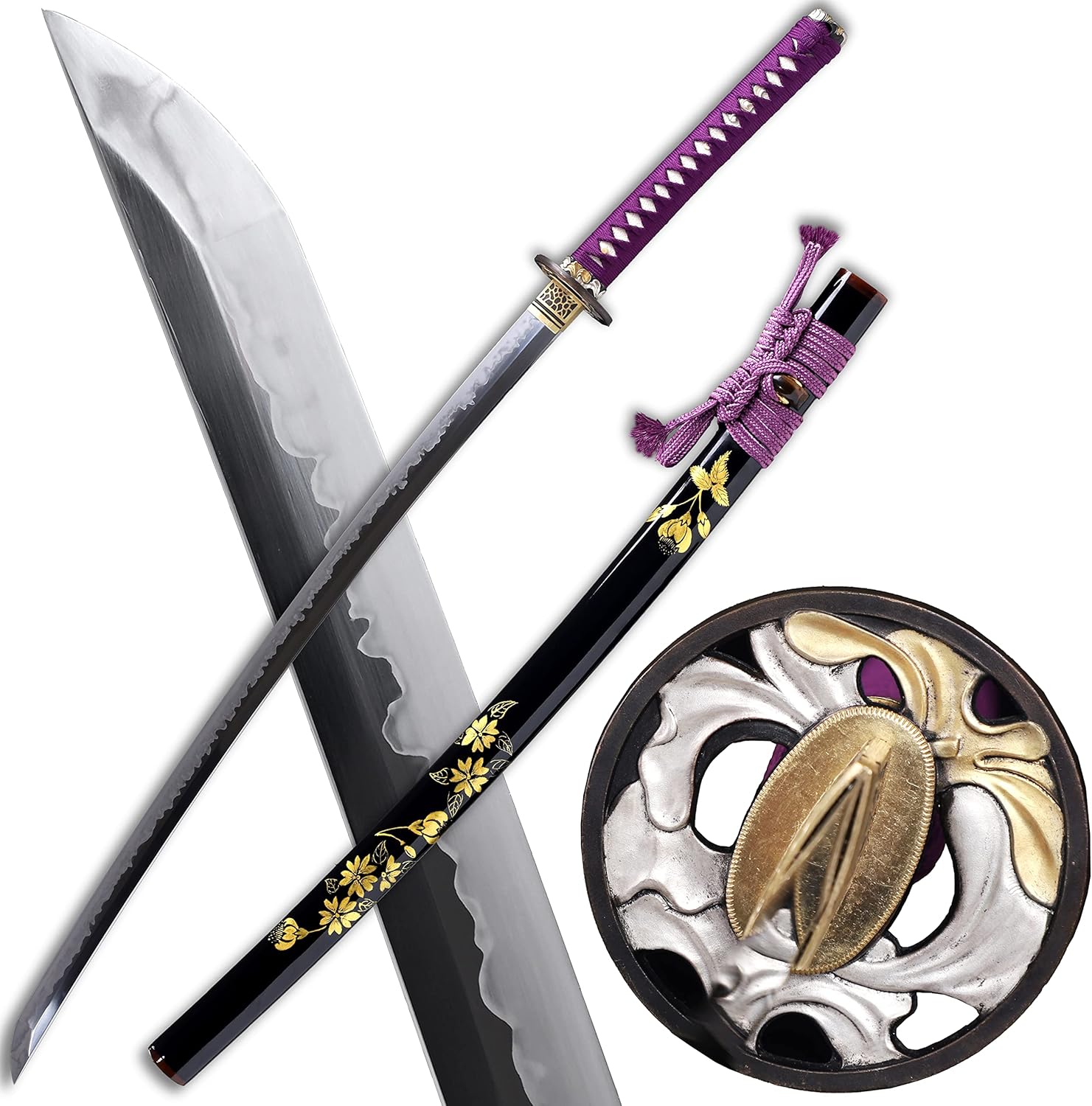 Katana Sword Real Choji Hamon Hadori-Polish Clay Tempered L6 Steel Blade Handmade Japanese Samurai Sword with Ox Horn Razor Sharp Full Tang