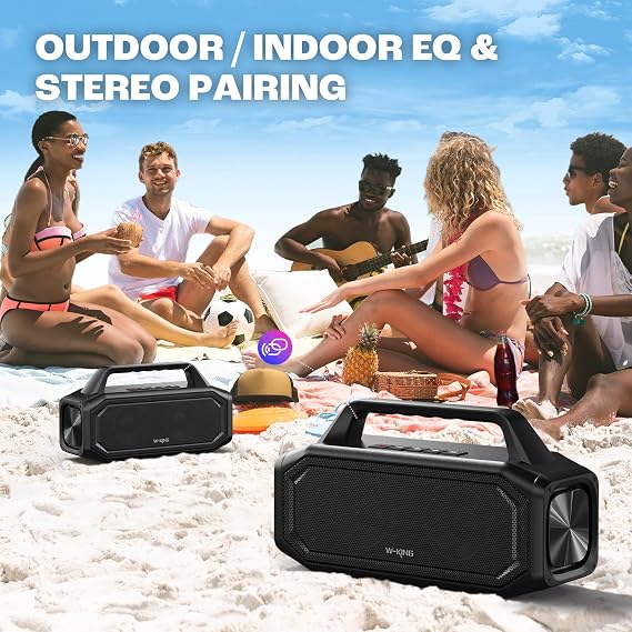 W-KING 80W Speakers Bluetooth Wireless, Portable Outdoor Speakers Loud with Bass Boost, Stereo Pairing, Reverse Charging, IPX6 Waterproof Bluetooth Speaker, Hands-Free Calling, USB/TF Card/AUX-in/NFC