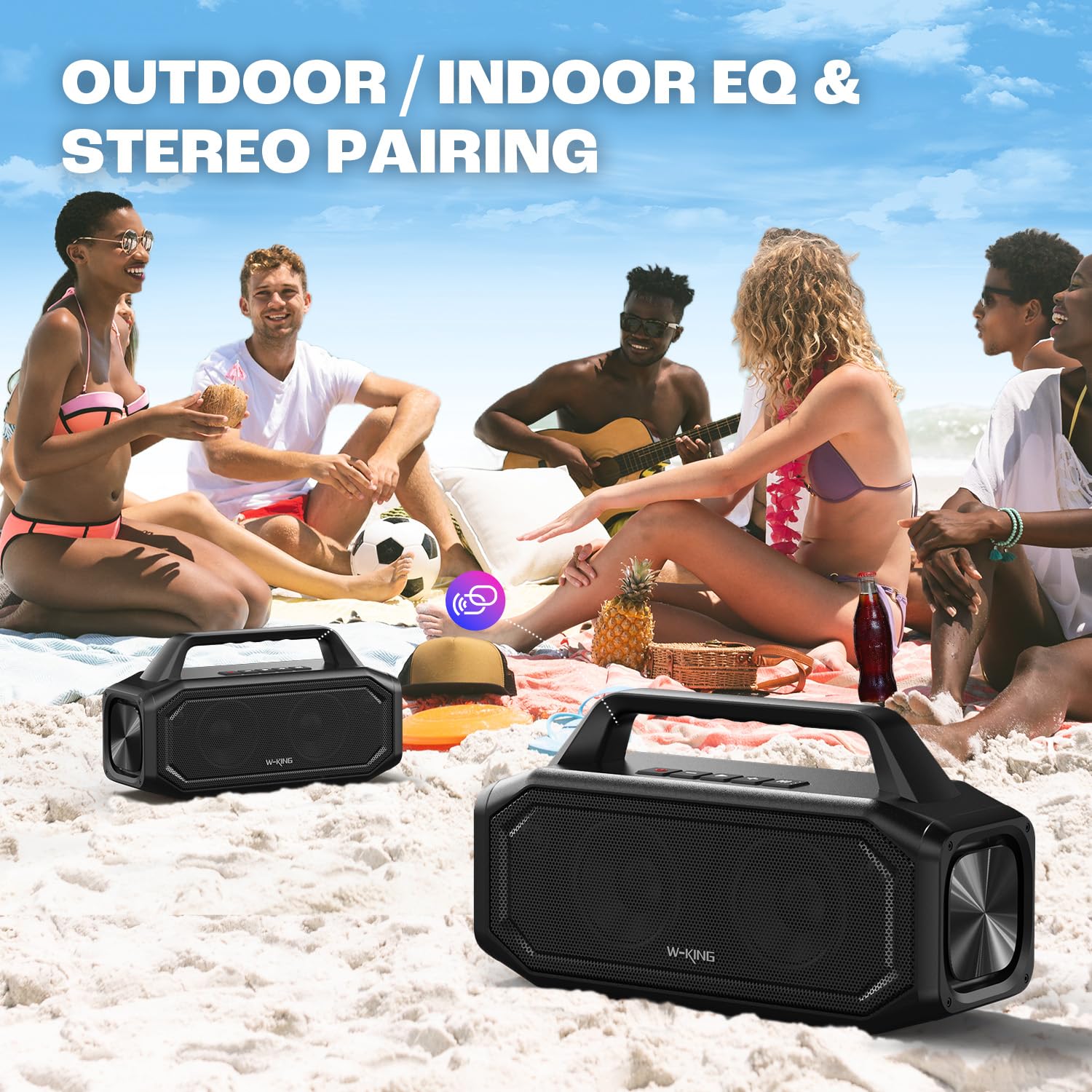W-KING Altoparlanti Bluetooth wireless da 80 W, altoparlanti portatili per esterni ad alta voce con Bass Boost, accoppiamento stereo, ricarica inversa, altoparlante Bluetooth impermeabile IPX6,