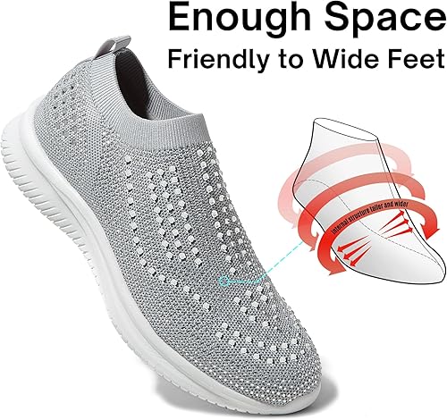 Miniatura 4 de BELOS Zapatos de senderismo de malla con diamantes de imitación para mujer, transpirables, con purpurina