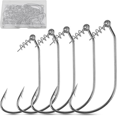 Twistlock - 50 ganchos de pesca con pasador de resorte centrado para señuelos de plástico suave, cebos de agua salada de agua dulce, tamaño 10 20 30 Twistlock - 50 ganchos de pesca con pasador de resorte centrado para señuelos de plástico suave, cebos de agua salada de agua dulce, tamaño 10 20 30