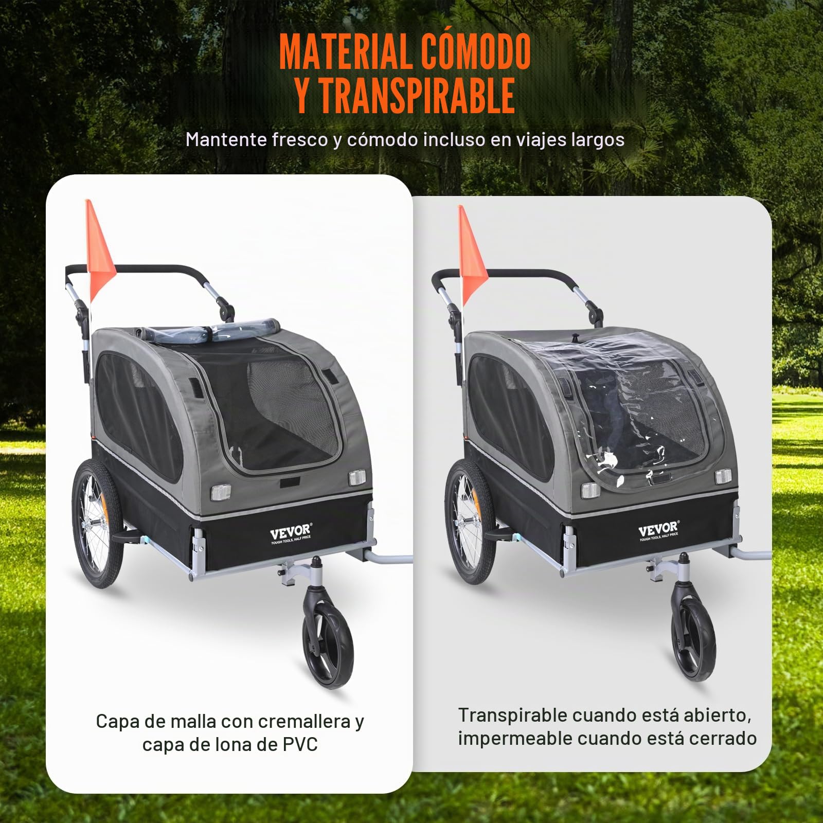 VEVOR Remolque para Perros 2 en 1 de Acero al Carbono + Tela Oxford 600D + PP Plegable Remolque Bicicleta para Perros