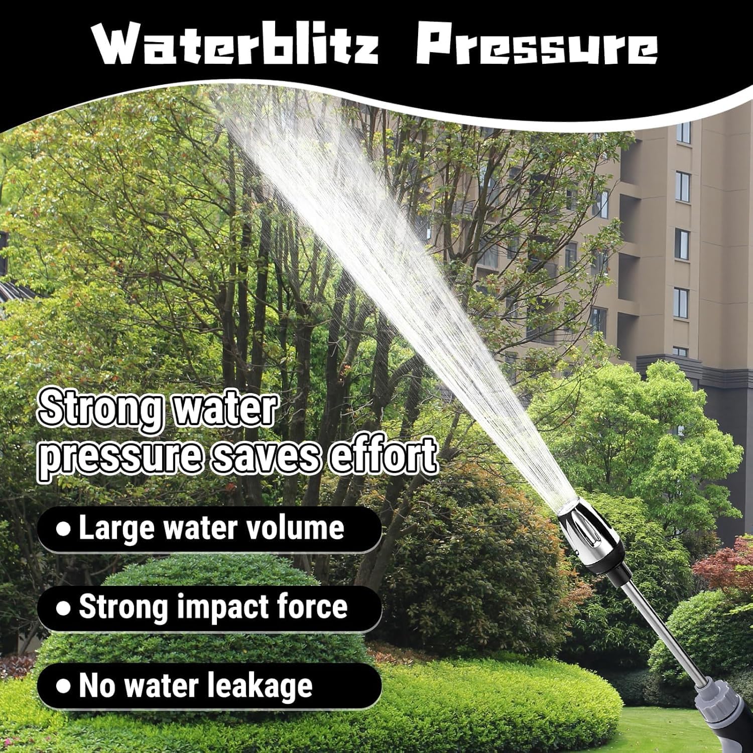 Pistolet Haute Pression pour Tuyau de Jardin, Nettoyeur Haute Pression réglable, avec longue canne & accessoires, multiples effets de pulvérisation, idéal pour voiture, jardin & terrasse