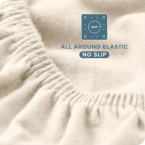 Miniatura 5 de Bare Home Sábana bajera ajustable de franela 100% algodón, aterciopelada suave y pesada, franela de doble cepillado, bolsillo profundo (Queen, arena)