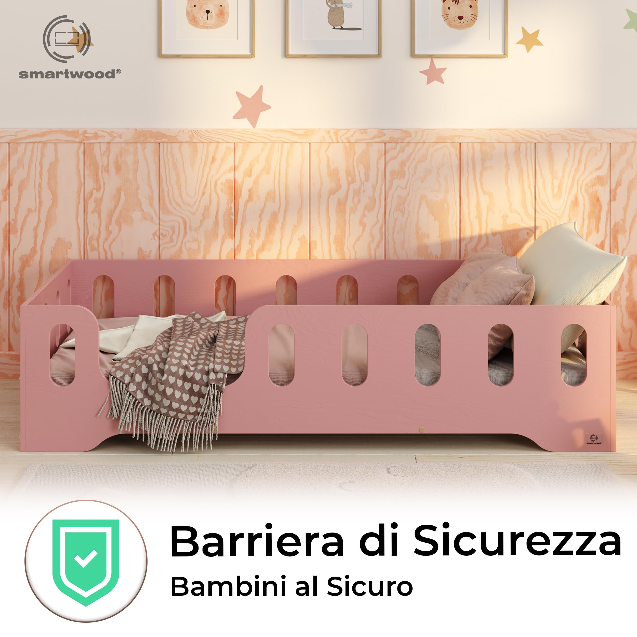 Letto Montessori Bambini TILA 8 - 80x160 Cm, Rosa, Rete A Doghe, Resistente 230 Kg - Foto 11