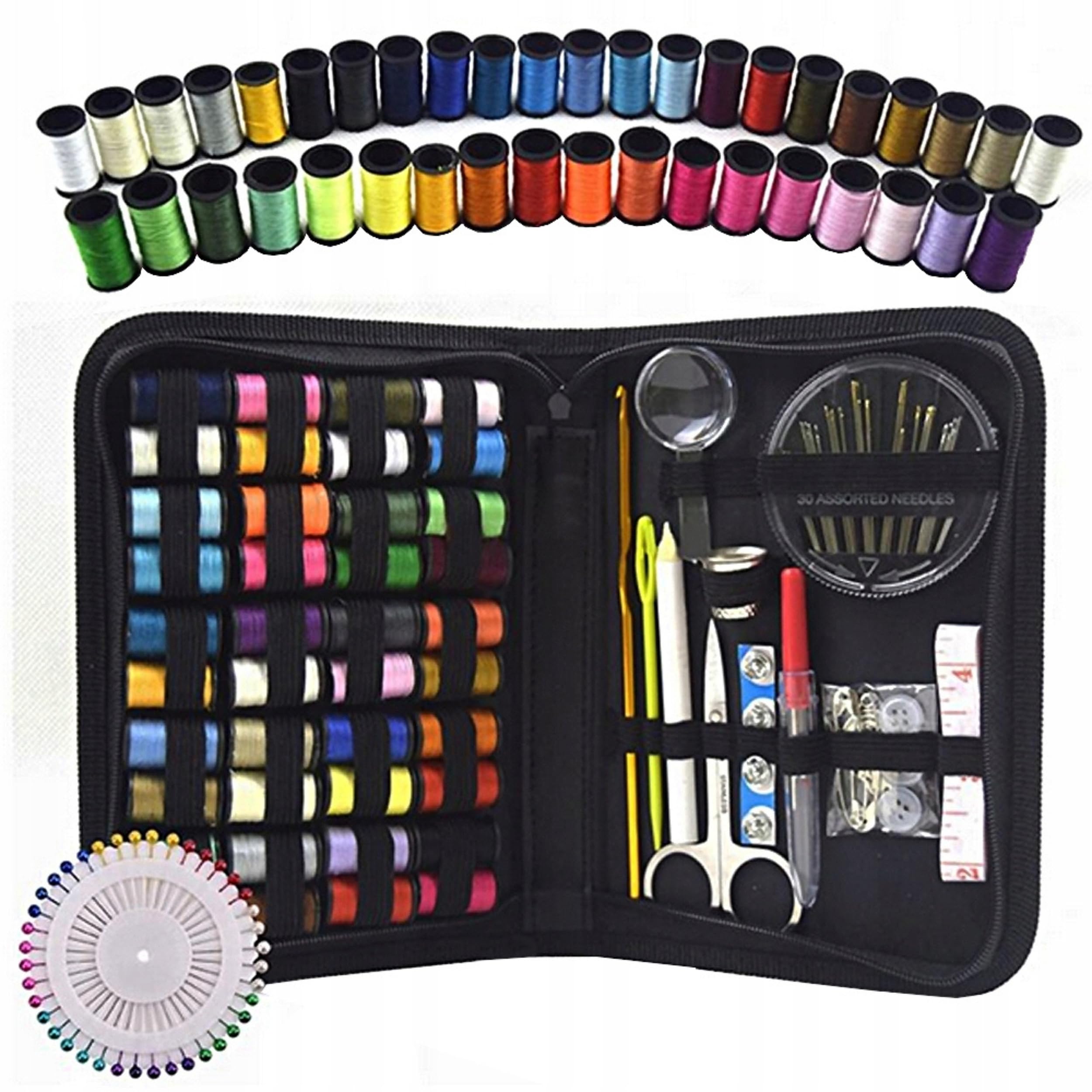 PARENCE – Komplettes Nähset mit Reißverschlussetui – 40 Spulen mehrfarbigen Faden, Nadeln, Nadeln, Scheren, Nähzubehör – Ideale Anfänger, Zuhause und Reisen, NOIR