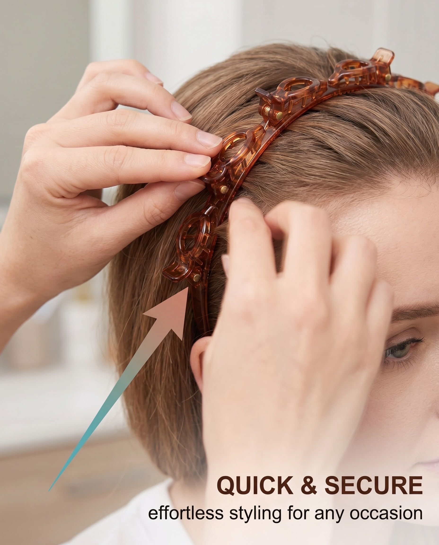 Cerchietti Capelli Donna con Mollette, 2 Pezzi (2 Colori Diversi), Fascia Antiscivolo per Capelli, Accessorio Styling Semplice e Veloce.