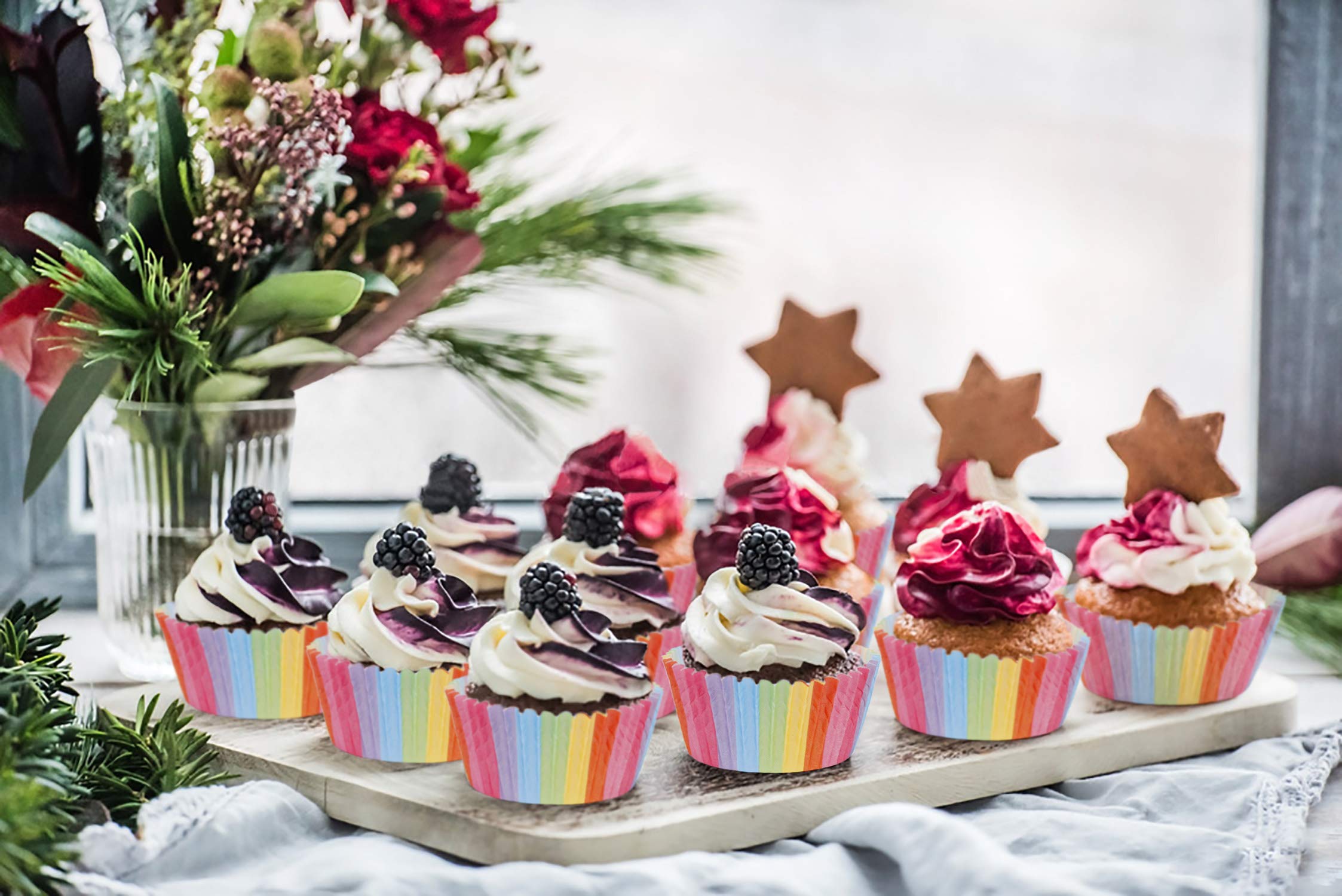 400 Stück Cupcake-Einlagen Regenbogenfarben | Backpapier-Förmchen, Hitzebeständig Bis 230°C | Für Muffins, Desserts & Party