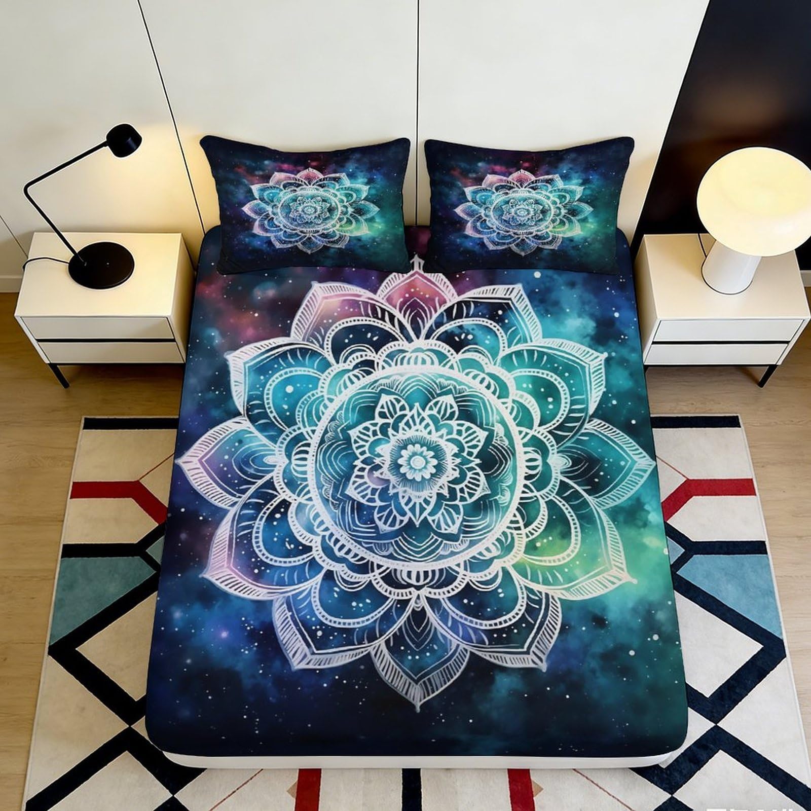 3D Printed galay mandala Fitted Sheet, soft touch Microfiber, non-slip, wrinkle resistant, home decor, bedroom, guest room bedding 160x200x25cm