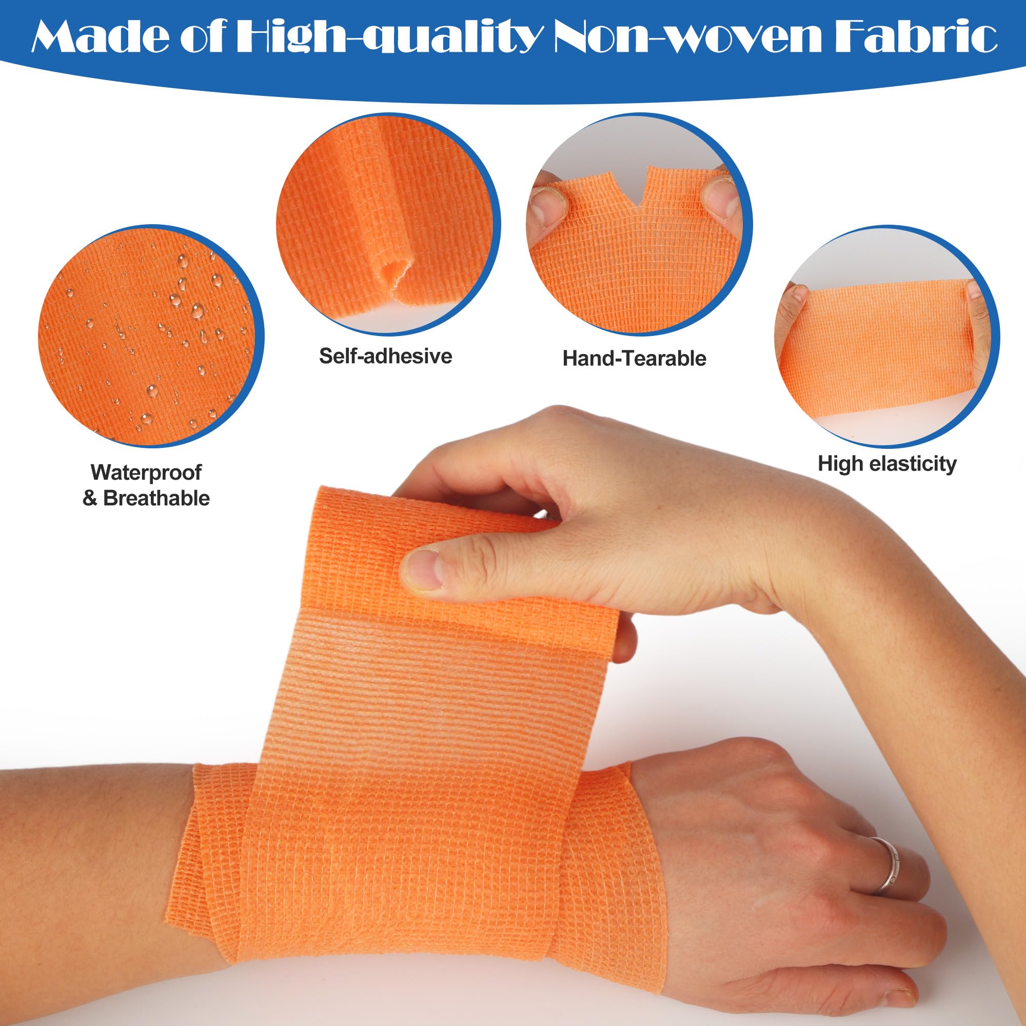 12 Rotoli Benda Elastica Coesiva 10cm x4.5m, Bendaggio Adesiva Sportivo Non Tessuto Autoadesivo Benda Salvapelle Fasciature per Mani, Piedi, Ginocchia, Anche per Bendaggi Veterinari per Animali