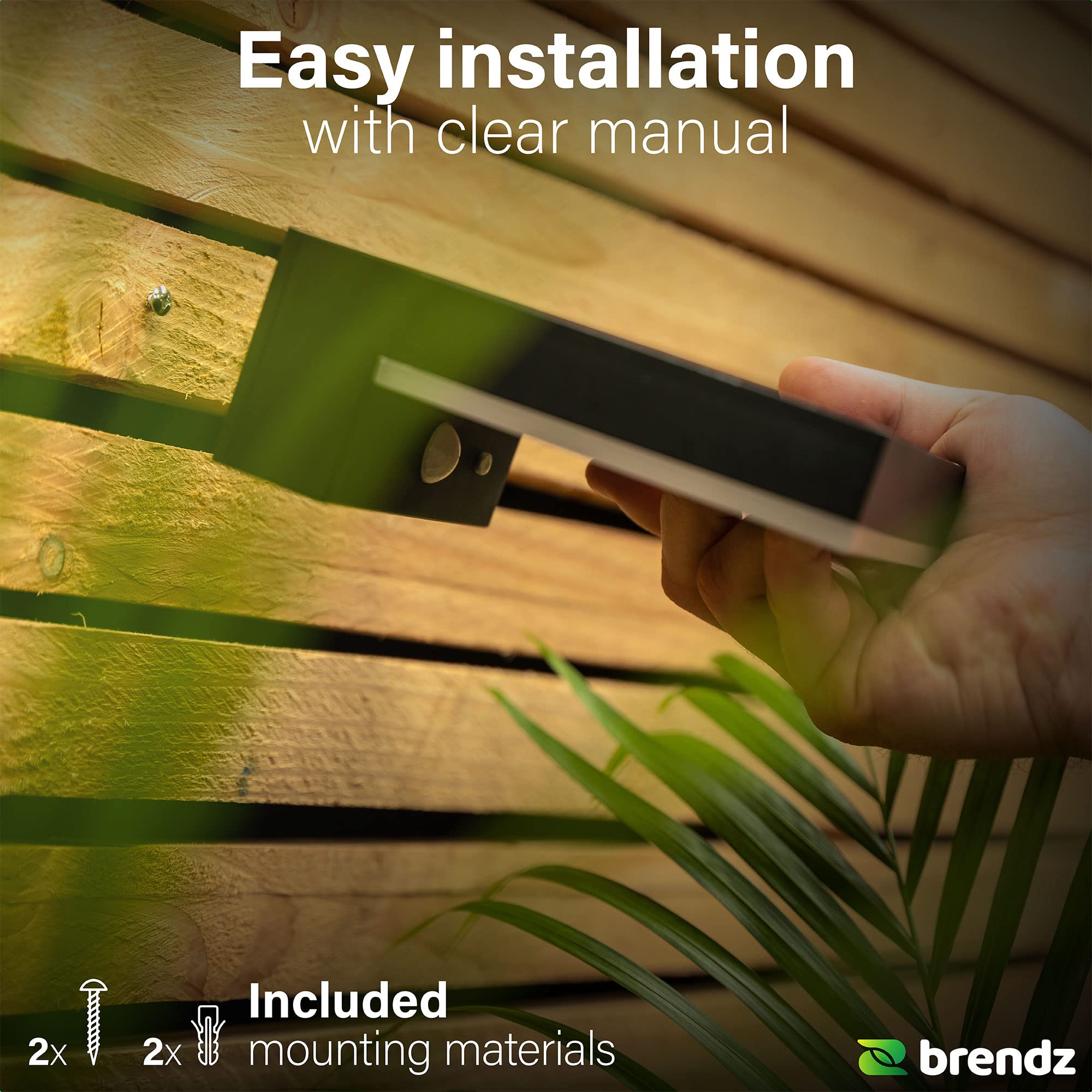 Brendz LED Solar Wandleuchte Aussen mit Bewegungsmelder: 600 Lumen Sicherheitslicht, 2 Stück, IP44 Wasserdicht, LED Solarlampe mit Bewegungsmelder & 3 Lichtmodi, Typ Bata
