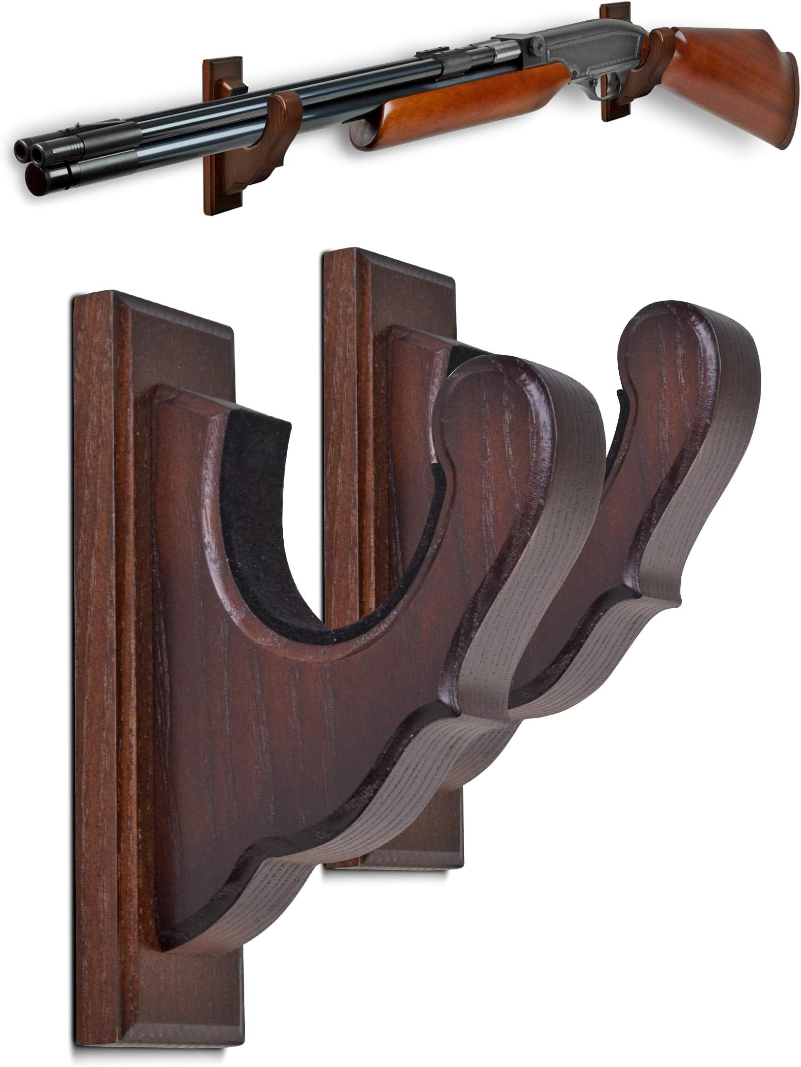 Teslyar Gun Rack Wall Mount Hold Up Displays Horizontal Gun Rack and Shotgun Hooks Store Any Rifle Shotgun Sword Saber and Bow Real Hardwood (Wenge)