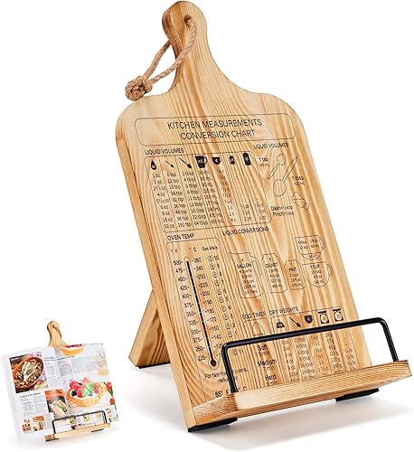 Housejoy Soporte de madera para libros de cocina, soporte ajustable para encimera de cocina, soporte para libros de cocina, madera resistente con