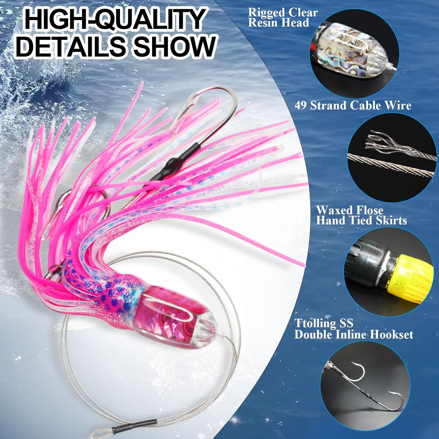 VIKETECH 12’’ 7oz Resin Saltwater Fishing Trolling Lure for Tuna Mahi Mahi Marlin Wahoo Sailfish Dolphin Lures Deep Sea Offshore Big Game Included Mesh Bag