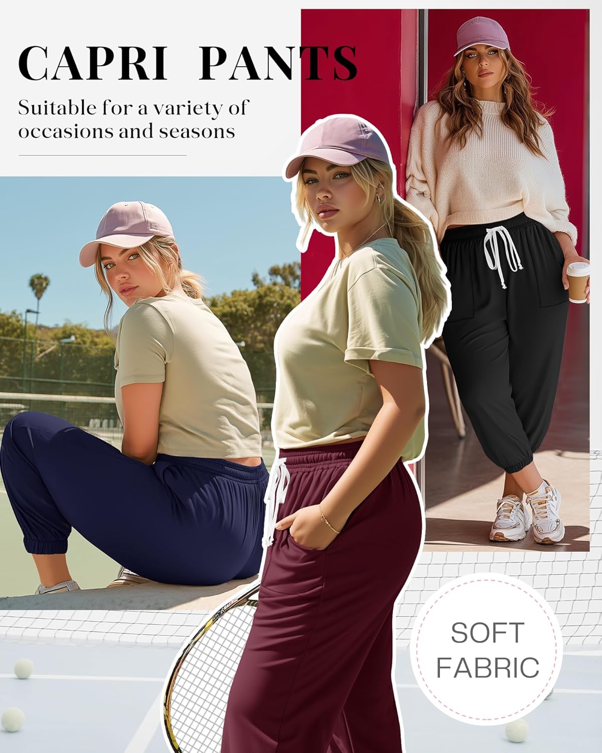 Neer 3 Pack Women's Plus Size Capri Joggers Sweatpant Cropped Yoga Legging Drawstring Pocket Casual Workout Baggy Pant - Image 3