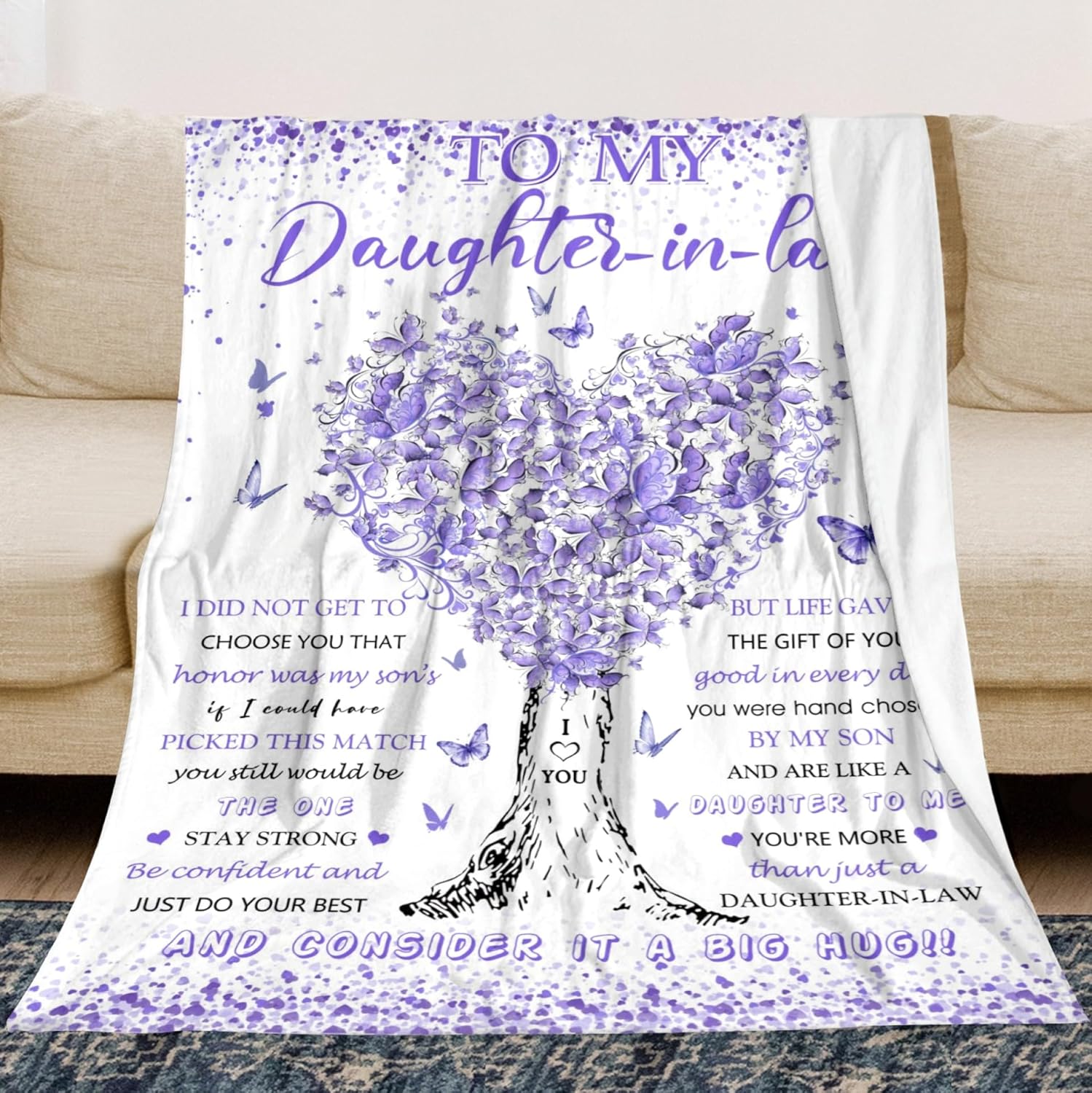 Daughter in Law Gifts from Mother in Law, Birthday Gifts for Daughter in Law, Unique Purple Women Throw Blanket Gift for Wedding Christmas, Super Soft Warm Blanket 60"X50" for Couch Bedroom Livingroom