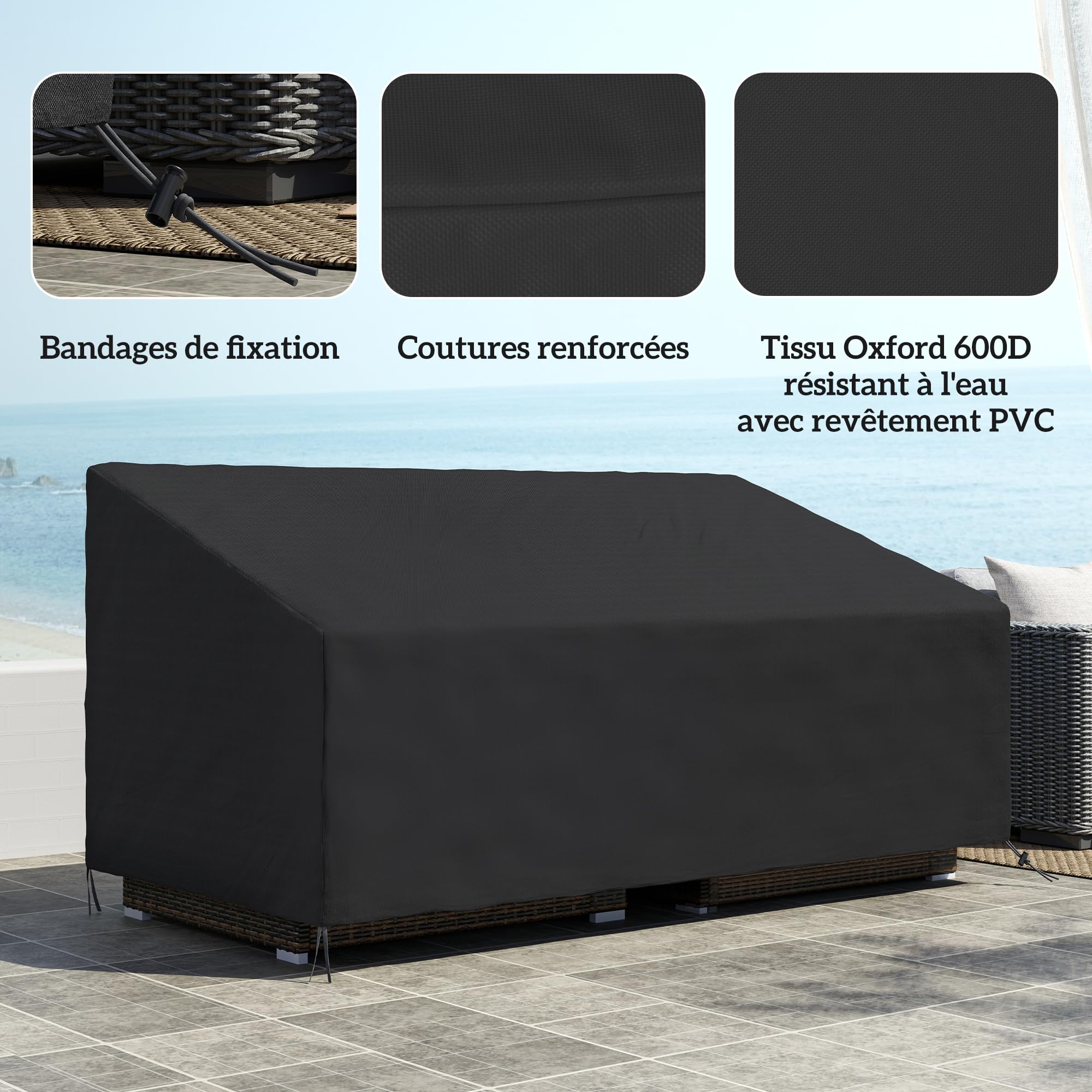 Housse Pour Salon De Jardin, Bâche Pour Banc Sofa En 600D Tissu Oxford, Durable Et Coupe-Vent