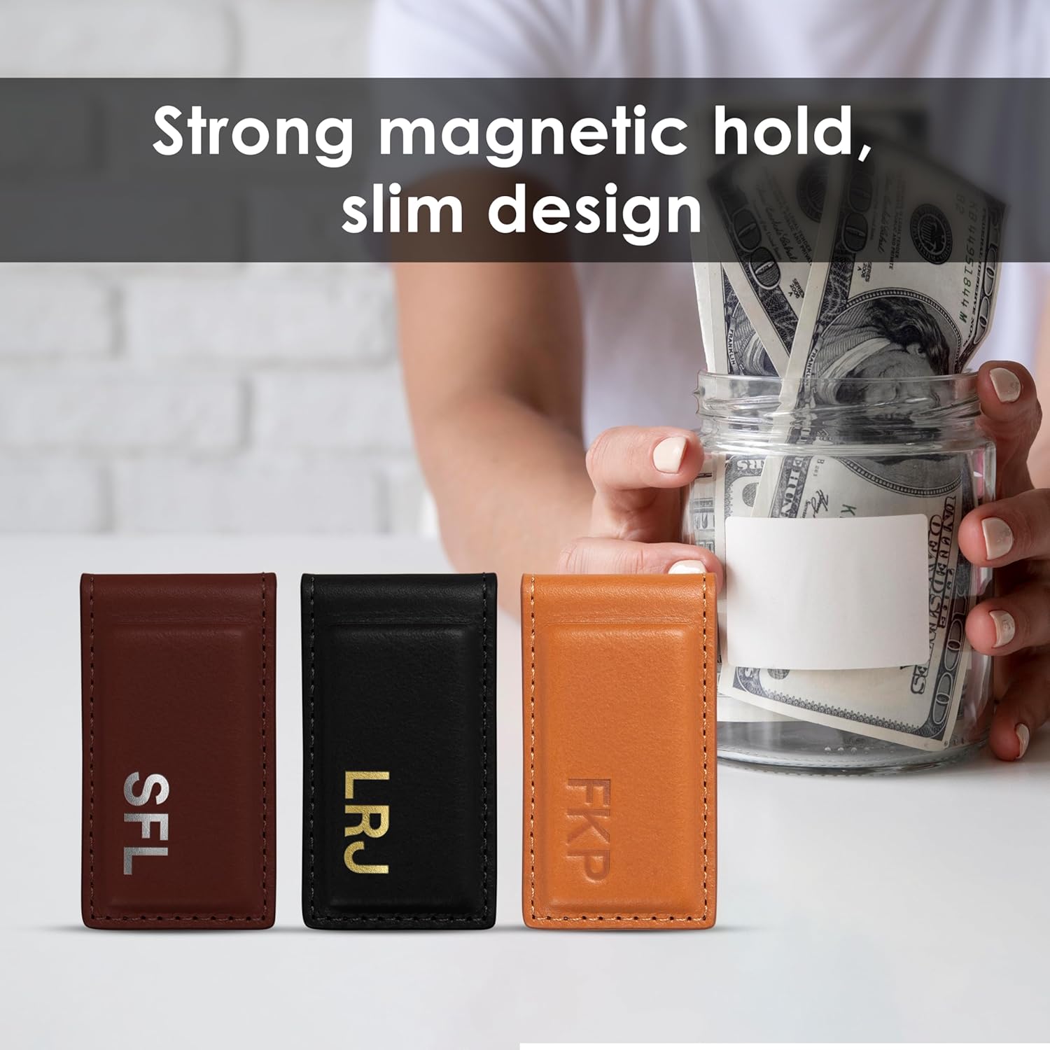 Northwind Personalized Leather Magnetic Money Clip - Made in USA - Custom Monogrammed Full Grain Leather Bill Clip for Men - Image 3