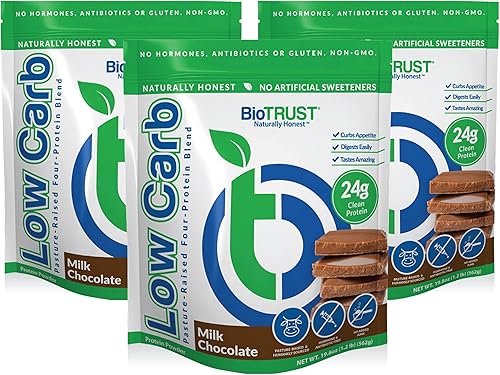 BioTrust Mezcla de suero y caseína en polvo de proteína natural y deliciosa baja en carbohidratos de vacas sin hormonas alimentadas con hierba sin