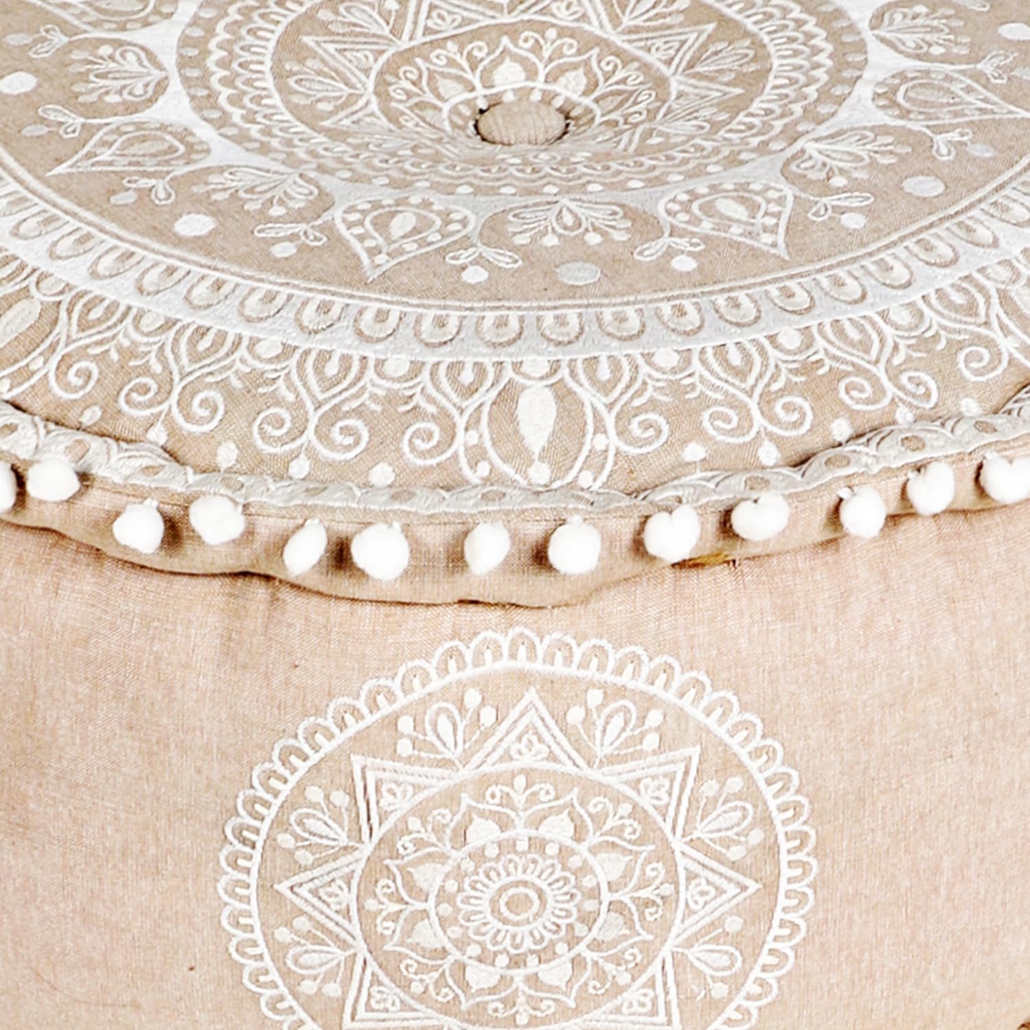 Boho Pouf Donia handgefertigt aus Baumwolle in Beige 50 cm handgemacht