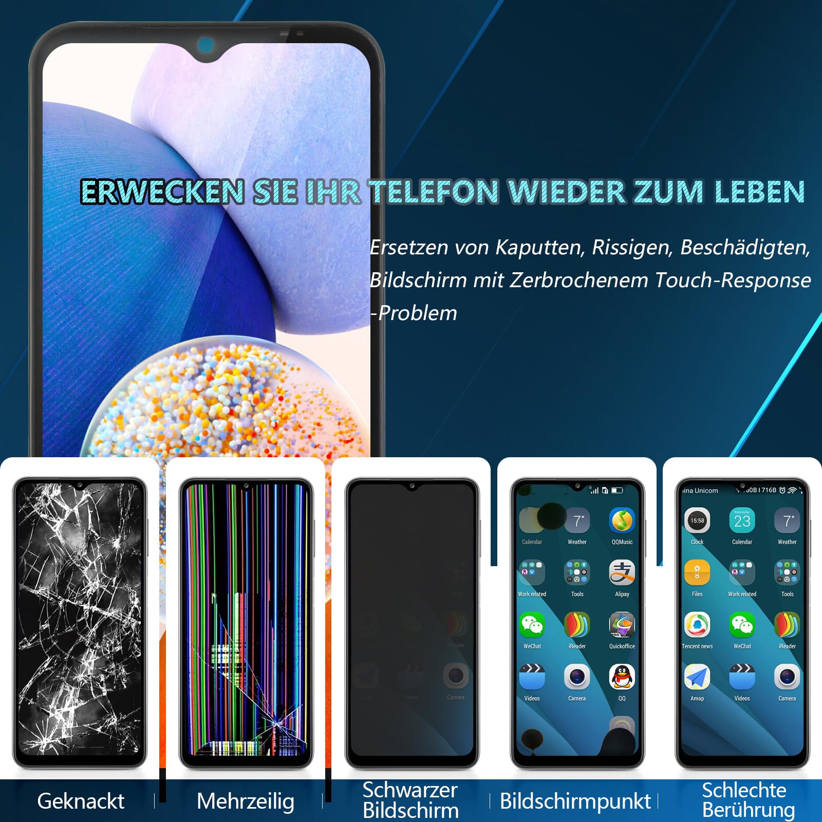 RongZy LCD Display für Samsung Galaxy A14 5G A146U A146P Touchscreen und LCD Bildschirmersatz mit Reparatur Werkzeuge Kit(Schwarz mit Rahmen)