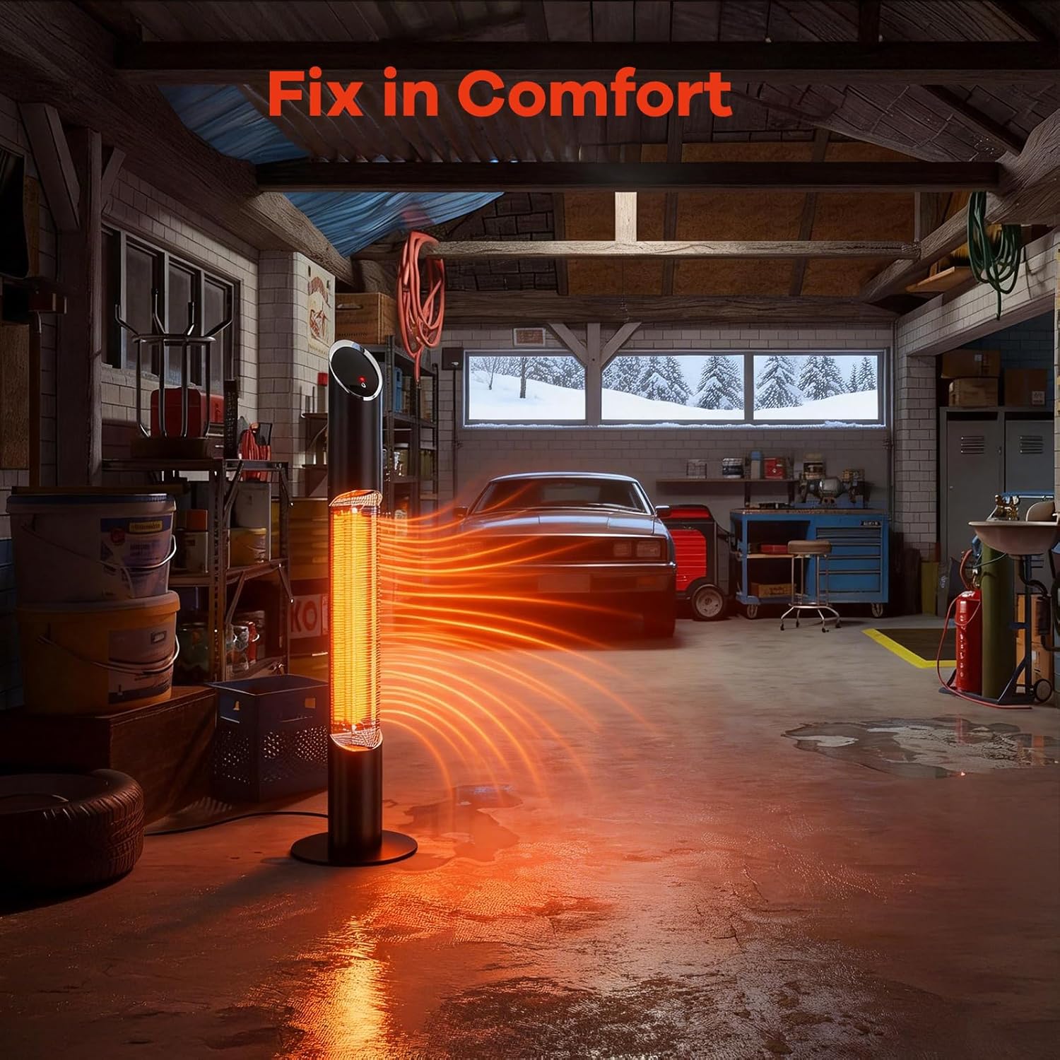 Outdoor Electric Patio Heater, Portable Infrared Heater, Heaters for Outdoor/Indoor Use, Standing Heaters for Patio, Garage, Backyard, 1500W, Black