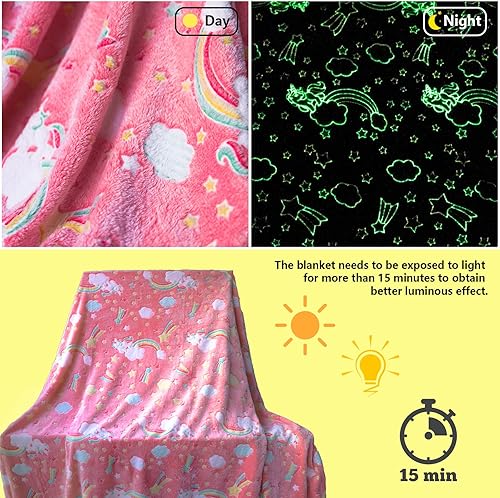 Miniatura 4 de Manta de arcoíris que brilla en la oscuridad con bolsa de almacenamiento, manta suave para niñas y niños, regalos para cumpleaños, Navidad, San