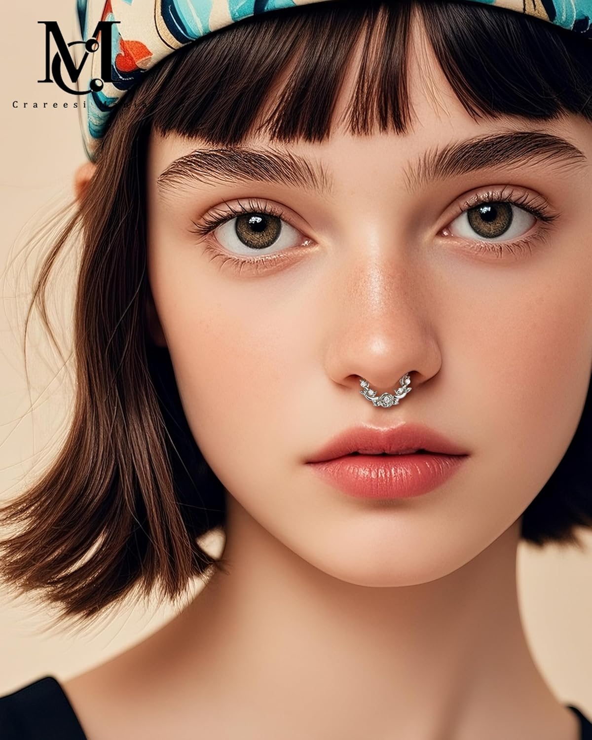 CM Crareesi Mania Rose Septum Ring, 16G Surgical Steel Septum Piercing Jewelry, Daith Helix Cartilage Earrings Hoop for Women, Gold Flower Septum Rings - Image 4