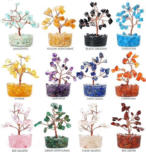 Miniatura 2 de Árbol de cristal de obsidiana negra, base de pirámide, 7 cristales curativos de chakras, árbol de la vida para energía positiva y regalos de buena