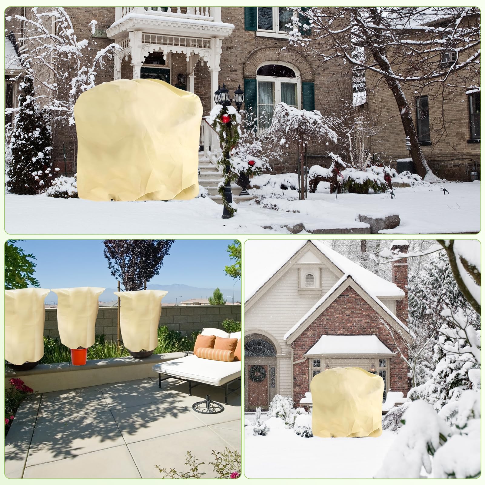 Protezione invernale per piante, 360 x 250 cm, 80 g/m², protezione invernale con coulisse, chiusura lampo, clip di fissaggio, protezione invernale da giardino, materiale spesso, lavabile,