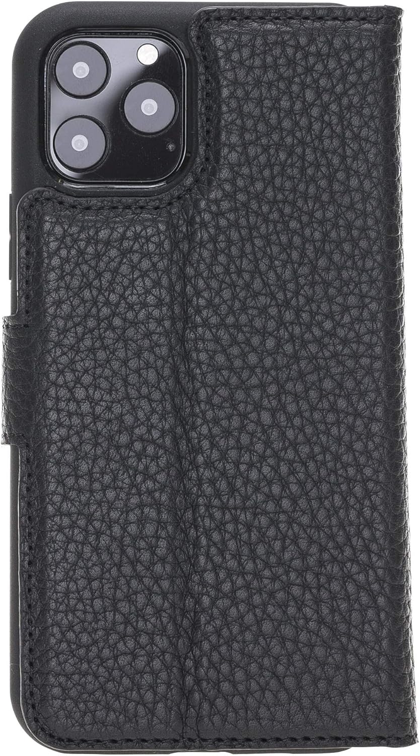 HARDISTON Genuine Leather Handmade Wallet Case Compatible with iPhone 11 Pro 5.8'' - Detachable Magnetic Flip Cover with Card Holders - Horizontal Kickstand Edges (Black)