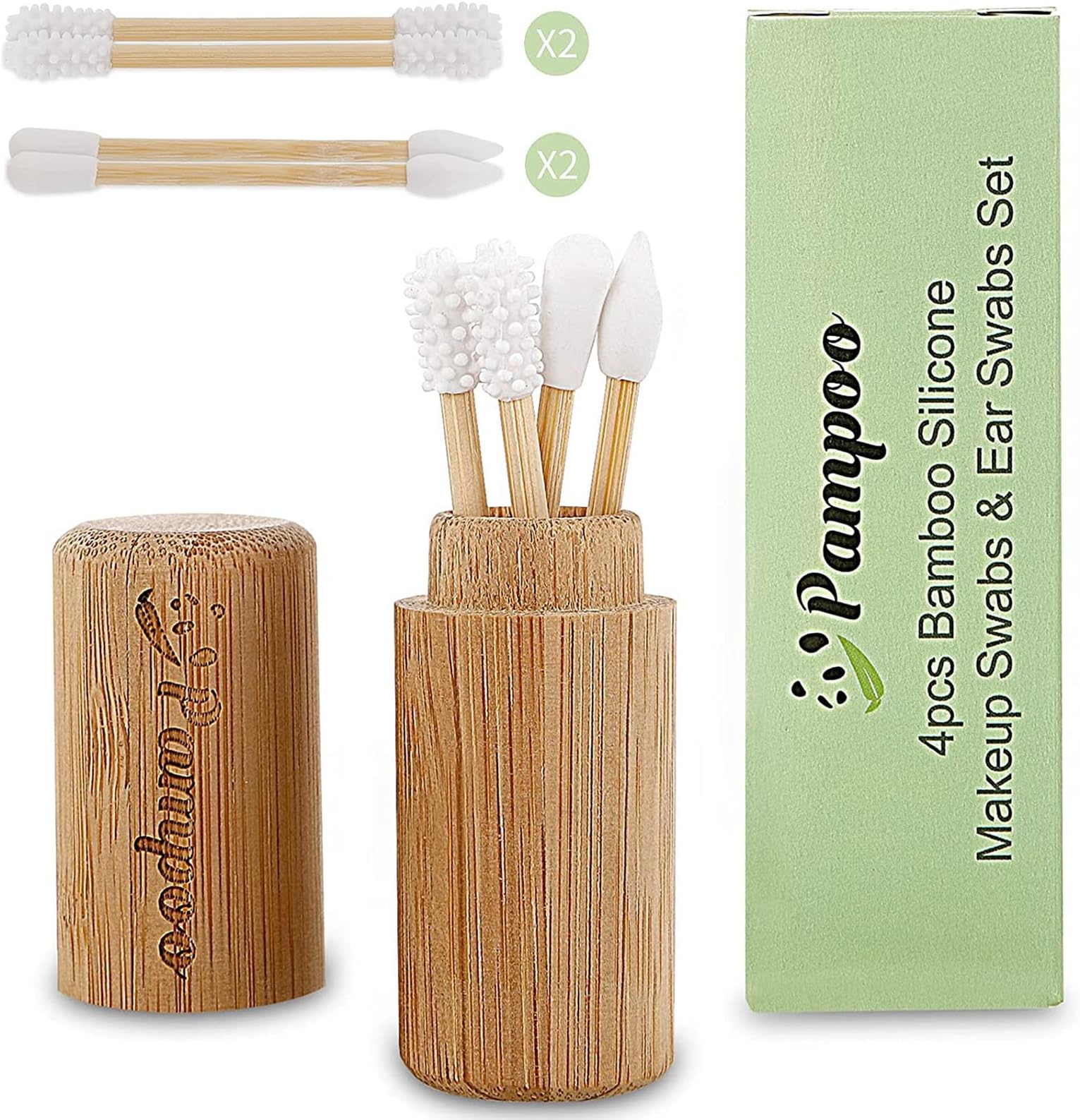 4PCS Plastic Free Reusable Qtips with Bamboo Carrying Case丨Reusable Cotton Swab Qtip Zero Waste Packaging丨Strengthen Thick Bamboo Stick丨Eco Friendly Bamboo Qtips Sustainable Set