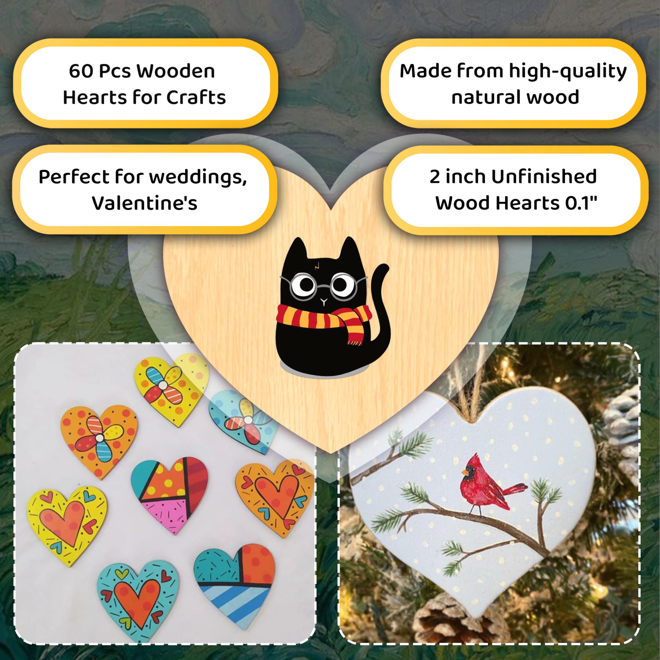 Amazon.com: 60 Pcs Wooden Hearts for Crafts 2 inch Unfinished Wood