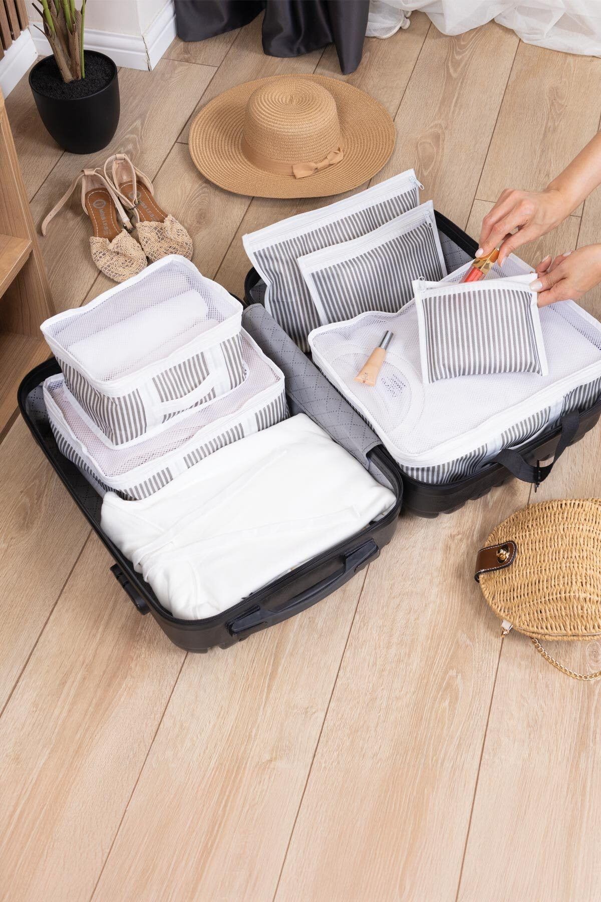 12 Parça Bavul Organizer Seyahat Çantası Valiz Düzenleyici Bebek Hastane Çıkışı Çanta (Standart, Adet, 12)