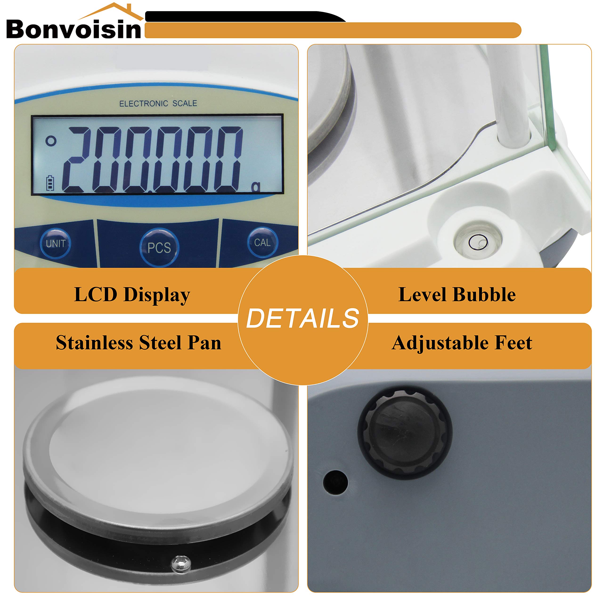 Bonvoisin Bilancia da laboratorio da 1 mg Bilancia analitica di precisione Bilancia elettronica digitale da 0,001 g Bilancia analitica Bilancia scientifica con parabrezza (500 g, 1 mg)