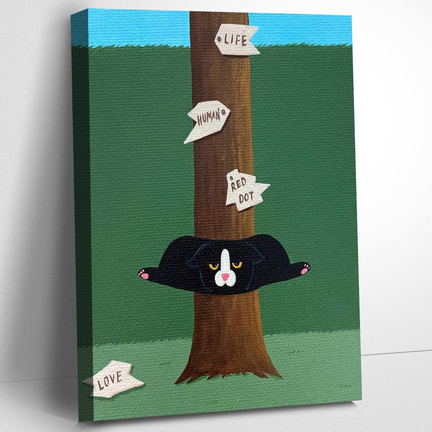 Craftline - Funny Black Cat Canvas Wall Art Tree Life Human Red Dot Love Quote Picture Artwork Pet Animal Themed Print Poster Wall Decor for Pet Shop Living Rooms Bedrooms 16"x24"