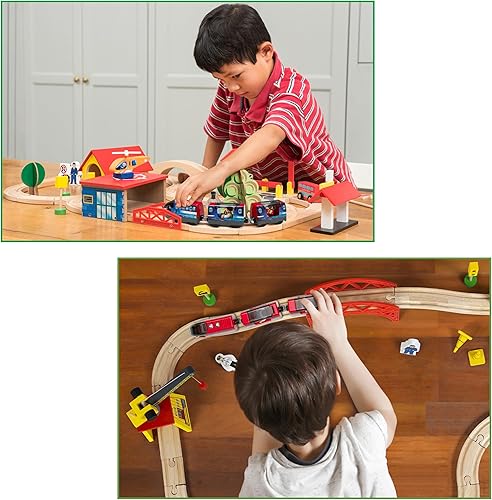 Miniatura 7 de Juego de tren de juguete de locomotora de acción a pilas para vías de tren de madera, (magnético), compatible con juguetes de Thomas The Train,